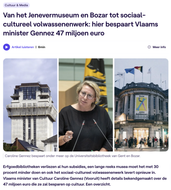Artikel VRT besparingen